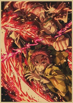 Demon Slayer Anime Poster Kimetsu nu Yaiba Retro Poster kraft hârtie Imprimată Pentru Copii Postere Pentru Acasă, Bar, Cameră Decor