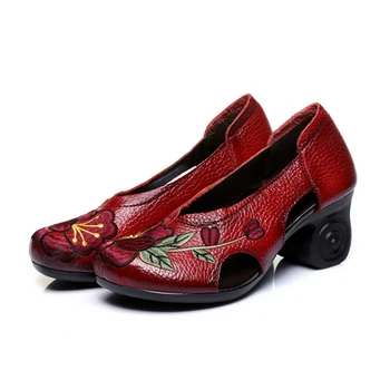 Femei Broderie Pompe Doamna 6CM Tocuri inalte Pantofi Handmade Femei din Piele Pompe de Primavara Toamna Pantofi de Epocă 2020