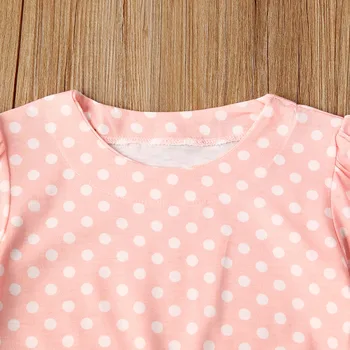 Haine de fata 2020 Moda Copii Baby Fete Puff Sleeve Polka Dot Topuri + Denim Rupt Fuste 2 buc Set 2-6Y