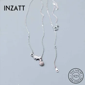 INZATT Real Argint 925 Placat cu Mingea Cat Cravată Colier Pentru Femei de Moda de Petrecere Bijuterii Fine Boem Accesorii Cadou