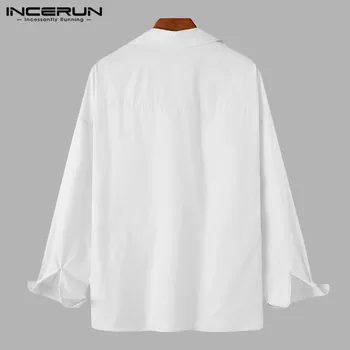 Oamenii de Agrement Solid de Culoare Tricouri INCERUN Maneca Lunga Rândul său, în Jos Guler Camisa Om Liber Camasa Rochie Casual Stil coreean Bluza 5XL