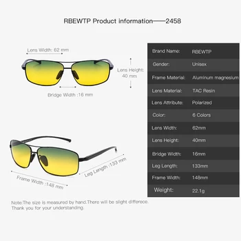 RBEWTP Aluminiu Magneziu Cadru Pătrat Polarizat ochelari de Soare Barbati Lentile de Conducere de Zi și de Noapte Viziune Ochelari de protecție Ochelari de Soare 2458