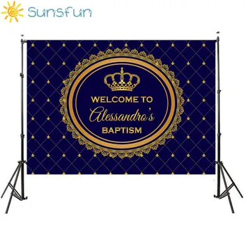 Sunsfun Prințul Petrecere Fondul Copil de Dus 1 Invitație zi de Naștere Petrecere Albastru Masă de Aur Banner cu imagini de Fundal