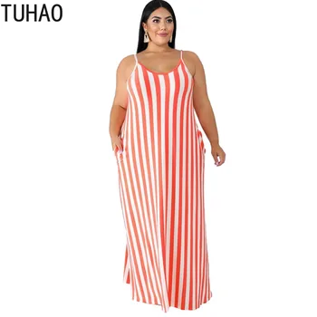 TUHAO 4XL 5XL 3XL Plus Dimensiunea Femei Rochii de Plajă 2020 Primăvară de sex Feminin cu Dungi Mari Dimensiuni Vrac Curea Belted Rochie de Vara WM100