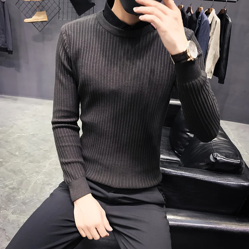 Îmbrăcăminte pentru bărbați 2020 iarna noi slim culoare solidă pulover personalizat privat tricou negru cu guler fals două pulover tricou bottom