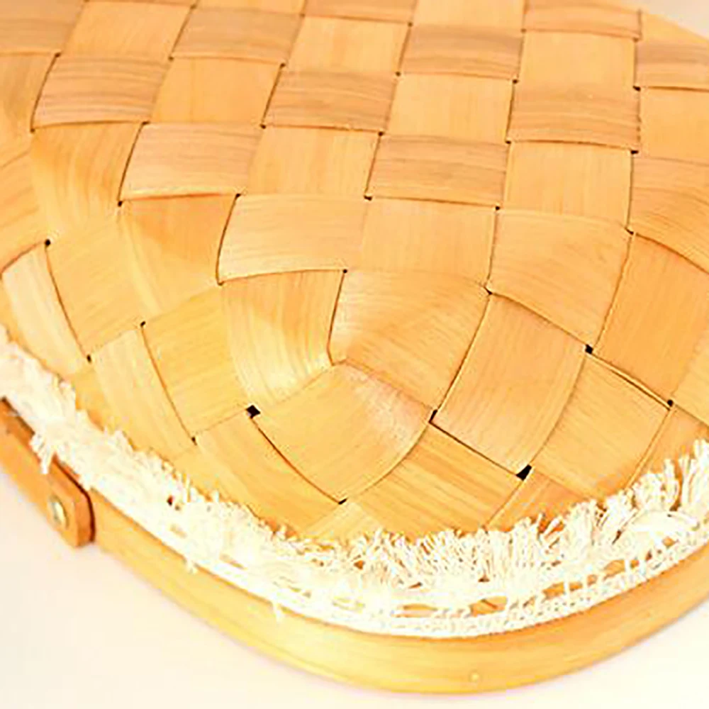 Țesute Bucătărie Cutie de Depozitare din Lemn Cip Coș de Pâine Fructe Picnic Organizator Mâner de mână-țesute chip de lemn coșuri